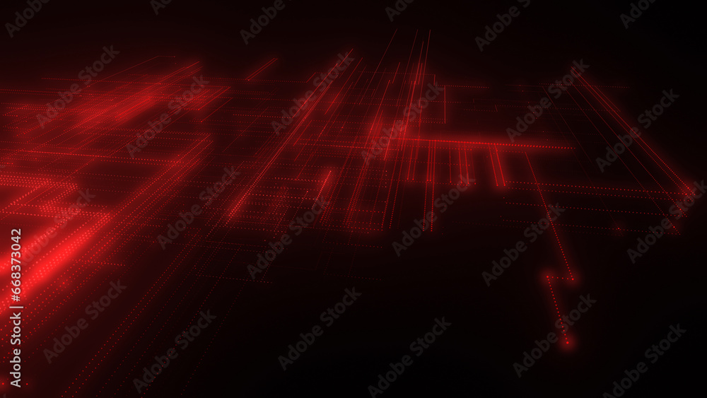 Poster 3d rendering of a digital neon mesh made of bright lines and dots