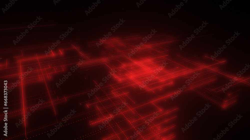 Poster 3d rendering of a digital neon mesh made of bright lines and dots