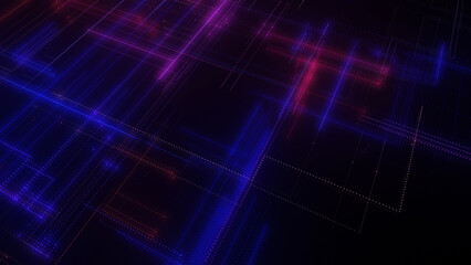 Obraz premium 3D rendering of a digital neon mesh made of bright lines and dots