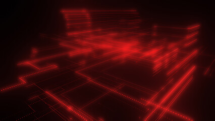 3D rendering of a digital neon mesh made of bright lines and dots
