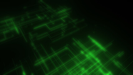 3D rendering of a digital neon mesh made of bright lines and dots