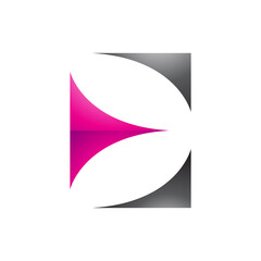 Magenta and Black Glossy Uppercase Letter E Icon with Curvy Triangles