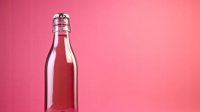 Top of a bottle facing up, on a pink background. Beverage, alcohol, soda, soft drink, metal, industry, beer and collectibles concept. 
