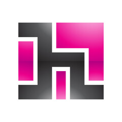 Fototapeta premium Magenta and Black Square Shaped Glossy Letter H Icon