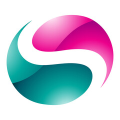 Magenta and Green Glossy Circle Shaped Letter S Icon