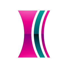 Magenta and Green Glossy Concave Lens Shaped Letter I Icon