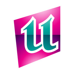 Magenta and Green Glossy Distorted Square Shaped Letter U Icon