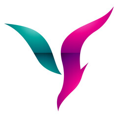 Magenta and Green Glossy Diving Bird Shaped Letter Y Icon