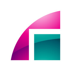 Magenta and Green Glossy Geometrical Letter R Icon