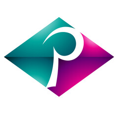 Magenta and Green Glossy Horizontal Diamond Letter P Icon