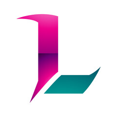 Magenta and Green Glossy Letter L Icon with Sharp Spikes