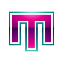 Magenta and Green Glossy Letter M Icon with an Outer Stripe