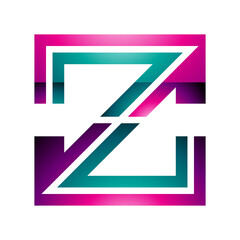 Magenta and Green Glossy Striped Shaped Letter Z Icon
