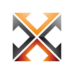Orange and Black Glossy Arrow Square Shaped Letter X Icon