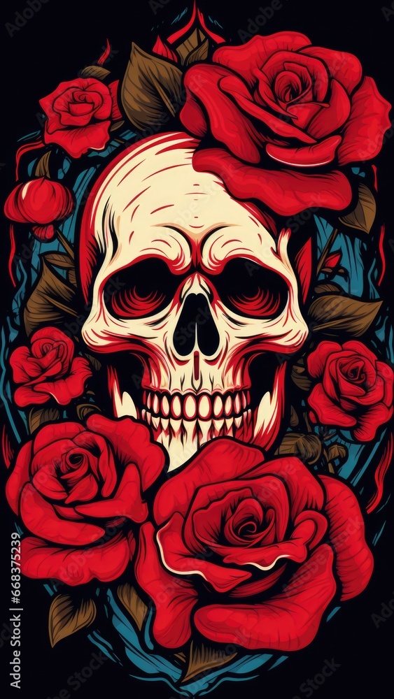 Poster a skull and roses