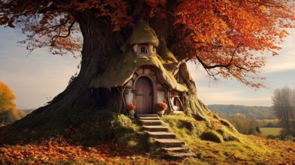 Fototapeta premium A tree with a house built into it