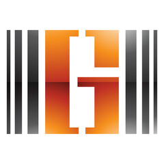 Orange and Black Glossy Letter G Icon with Vertical Stripes