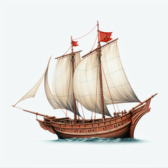 a model of a wooden sailing ship on a white background