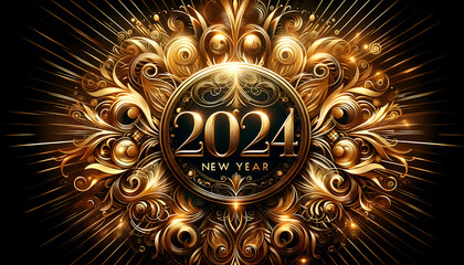2024 New Year, Happy New year abstract golden ornament. Generative AI