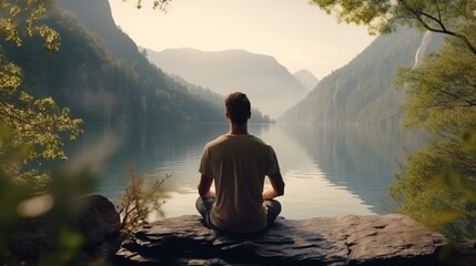 Man Practicing Mindfulness and Meditation in A Peaceful Natural Environment
