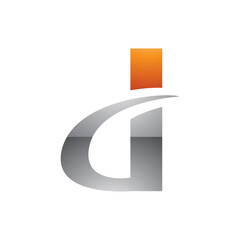 Orange and Grey Glossy Curvy Pointed Letter D Icon