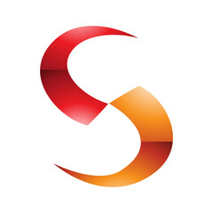 Orange and Red Glossy Blade Shaped Letter S Icon