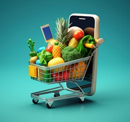  Product placement on smartphone online shopping application, products are displayed on smartphone screen and sale . Mobile app and e-commerce clothes Online, mobile app for online food delivery .