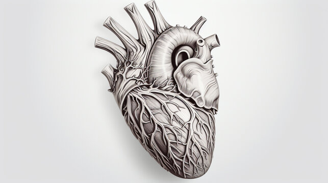 Hand drawn Human heart. Sketch anatomical. generative ai
