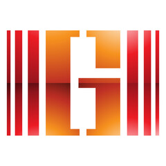 Orange and Red Glossy Letter G Icon with Vertical Stripes