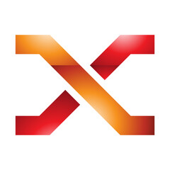 Orange and Red Glossy Letter X Icon with Crossing Lines