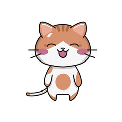 Cute little ginger cat with whiskers and cheeks standing on two legs, cartoon chibi style, isolated on white transparent background