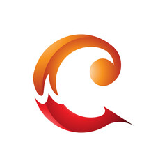Orange and Red Glossy Round Curly Letter C Icon