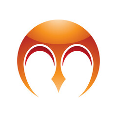 Orange and Red Glossy Round Letter M Icon with Pointy Tips