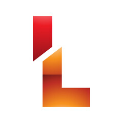 Orange and Red Glossy Split Shaped Letter L Icon