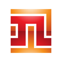 Orange and Red Glossy Square Shaped Letter N Icon