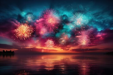 Fototapeta na wymiar Happy new year 2024, fireworks background, Generative Ai