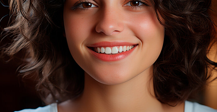 Female smile close-up, snow-white teeth, cosmetology concept, dentistry - AI generated image
