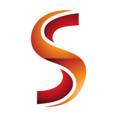 Orange and Red Glossy Twisted Shaped Letter S Icon