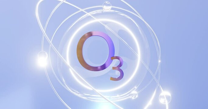 ozone symbol - o3 inside a sphere with atoms and orbits, the concept of environmental protection, fighting greenhouse gases