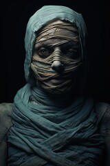 Fototapeta na wymiar Portrait of a terrible mummy on an isolated background. Ai generative