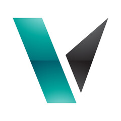 Persian Green and Black Glossy Geometrical Shaped Letter V Icon
