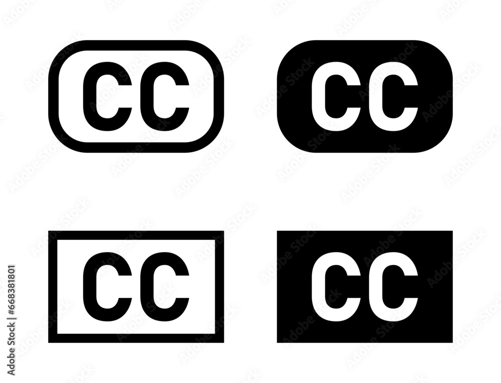 Poster closed captioning or cc sign subtitles symbol solid black and line art icon set. vector image.