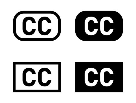 Closed Captioning or CC Sign Subtitles Symbol Solid Black and Line Art Icon Set. Vector Image.