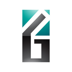 Persian Green and Black Glossy Rectangular Letter G or Number 6 Icon