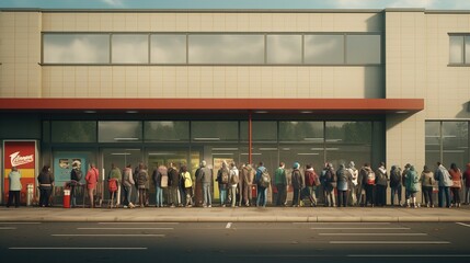 People waiting in line at the store for Black Friday sales. Ai generative