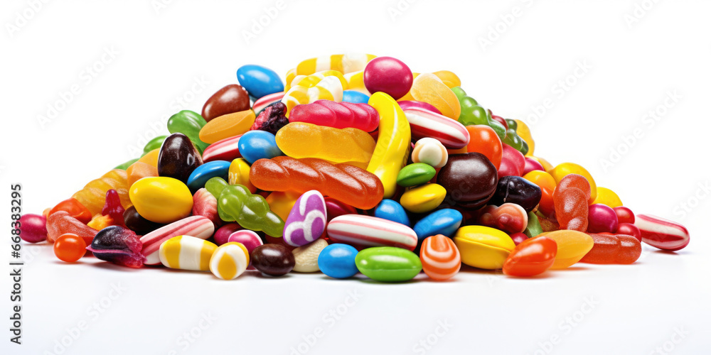 Poster a vibrant pile of jelly beans, perfect for adding a pop of color to your projects or decorations