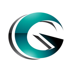 Persian Green and Black Round Layered Glossy Letter G Icon