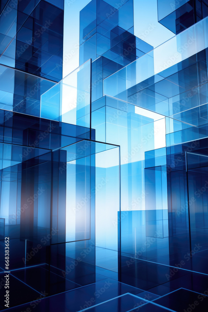 Poster A group of glass cubes in a room. This versatile image can be used for various concepts and designs