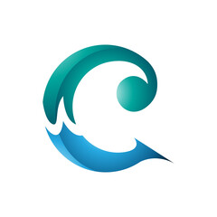 Persian Green and Blue Glossy Round Curly Letter C Icon