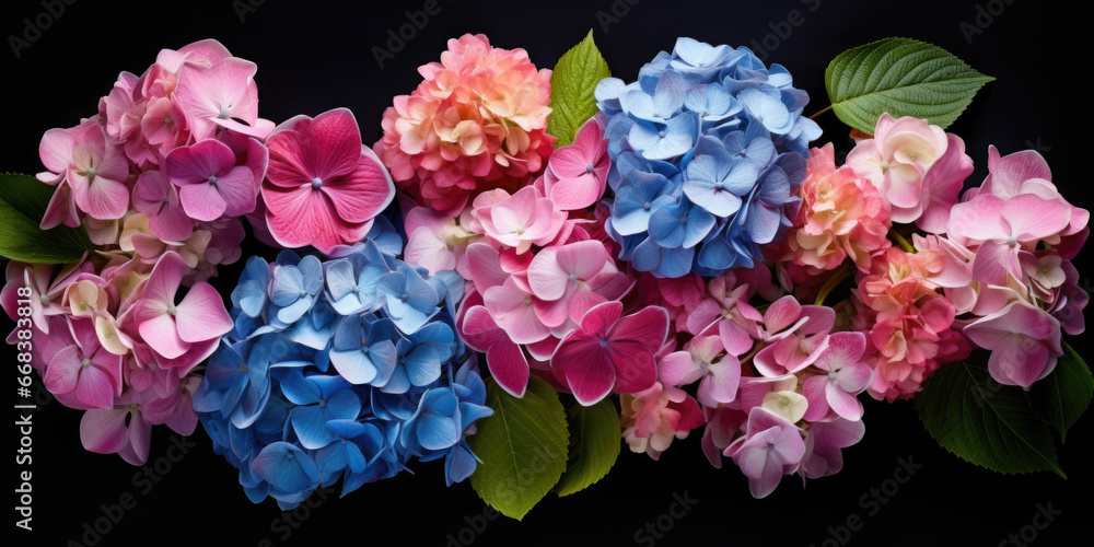 Poster a close-up view of a bunch of flowers on a black background. this picture can be used to add a touch